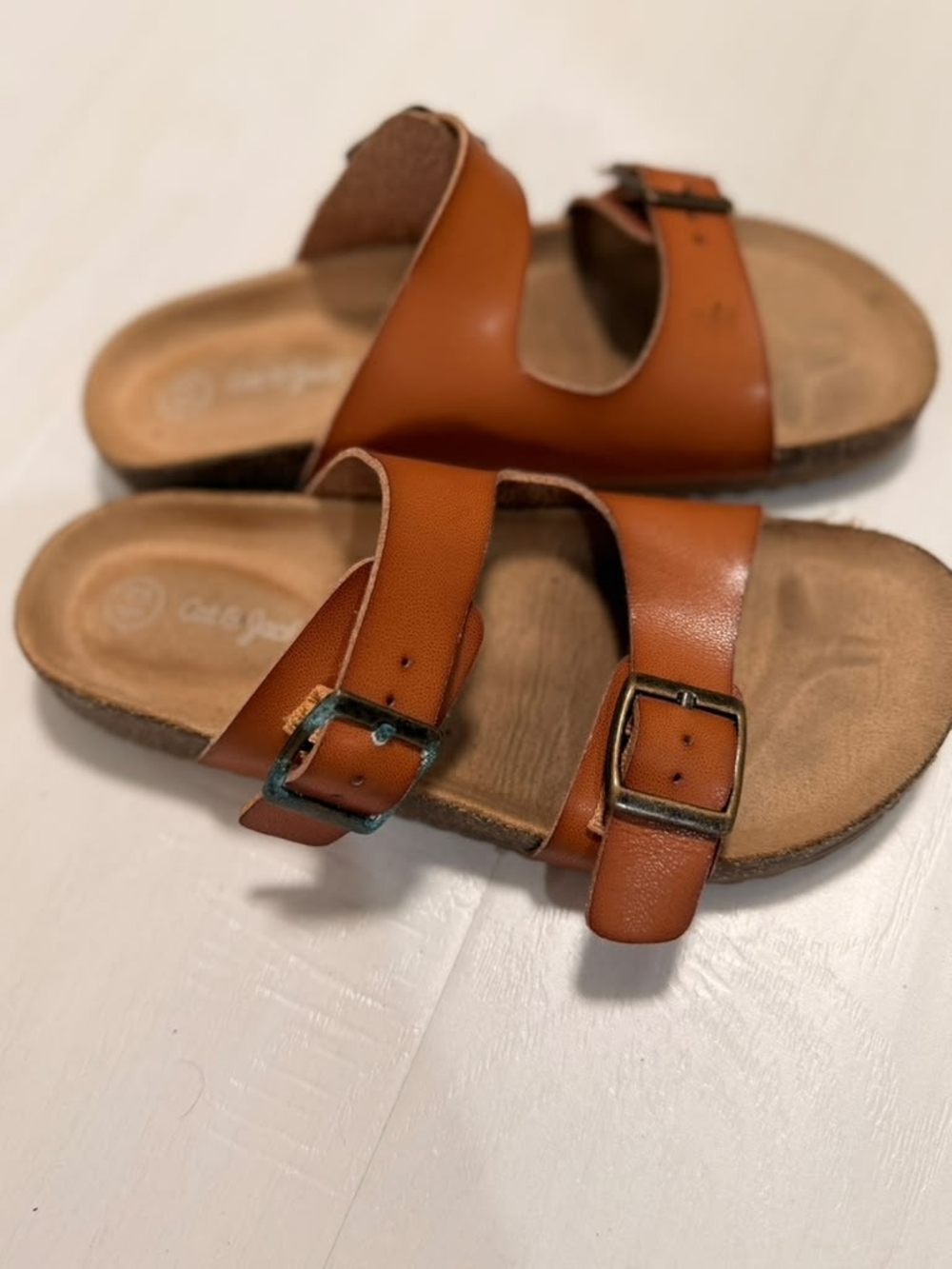 Cat & Jack Tan/Brown Double Buckle Slide Sandals
